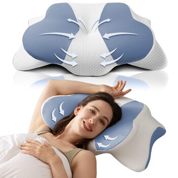 Подушка для шиї, подушка з піни з ефектом пам&39яті - Ортопедична подушка для підтримки шиї для полегшення болю в шиї та плечах для тих, хто спить на боці, спині та животі (66 x 40 x 14 см, синя) Синій 66 x 40 x 14 см