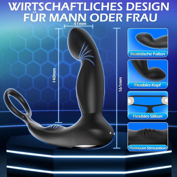 Фалоімітатор для чоловіків Defomy, з вібрацією простати та ерекційним кільцем, 9 режимів вібрації