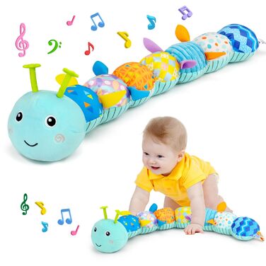 Музична гусеничка для малюків 0-6-9 місяців, Монтессорі іграшка-брязкальце з лінійкою-прорізувачем, подарунок для новонароджених, іграшки для розвитку малюка, блакитний колір