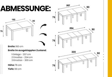 Великий, практичний стіл MPS WENUS 160-300x90x76см Дуб Craft Black Обідній стіл на 4-12 осіб з розсувною стільницею до 300 см Сучасний дизайн Прямокутний стіл