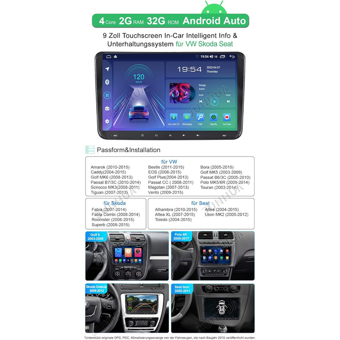 Автомобільне радіо ACAVICA для VW Golf 5 6 Polo Skoda Seat Passat Android 13 232 ГБ 9-дюймовий екран Автомобільне радіо Стерео Супутникова навігація Carplay Android Auto Bluetooth FM