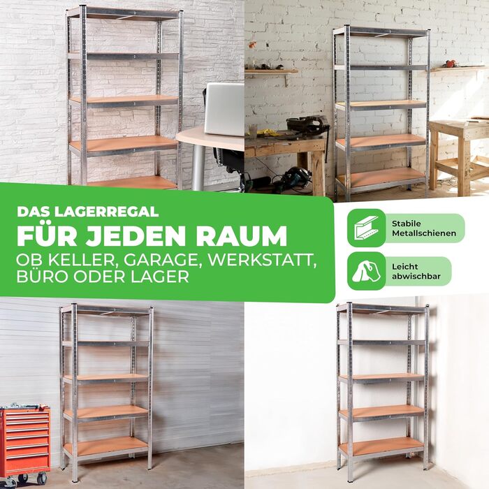 Металевий стелаж Ondis24 2 шт. Thomas, стелаж для зберігання 90x40x180 (В) см, підвальний стелаж, вантажопідйомність до 875 кг, сріблястий, з 5 полицями, вантажопідйомність 175 кг кожна, регульована висота, надміцний стелаж - подвійний комплект