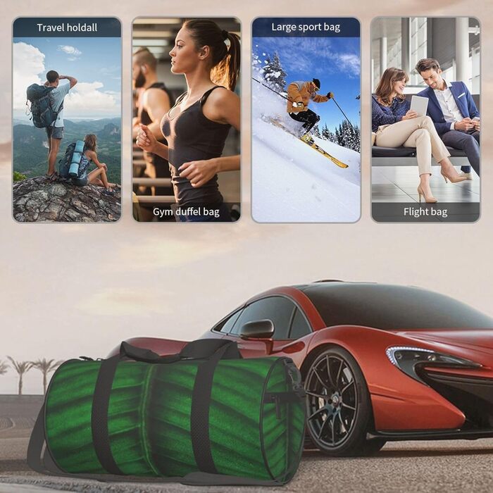 Спортивна сумка для подорожей, малюнок бананове листя, принт з ефектом нічного сяйва, чорний колір, універсальний розмір, дорожня сумка