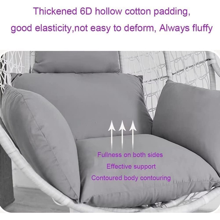 Крісло-яйце AALLYN з ротанга з м&39якою подушкою, для вулиці/приміщення з регульованою висотою, для заднього двору, саду, балкону, газону, вітальні (Колір сірий)