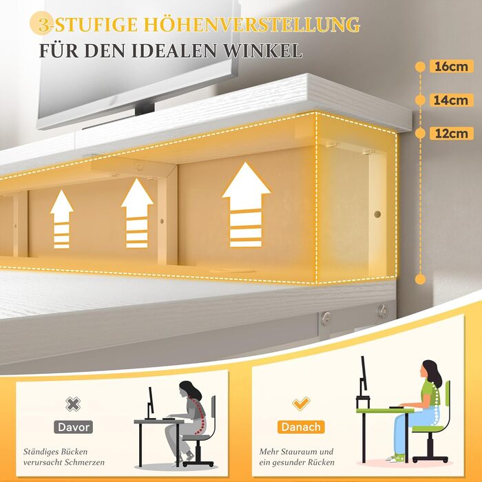 Письмовий стіл 140x48 см з 2 шухлядами, пропонує місце для зберігання, комп&39ютерний стіл, ігровий стіл з підставкою для монітора, 2 гачки для зберігання, відділення для організації кабелів, підходить для геймерів, працівників з дому, білий 140x48 см