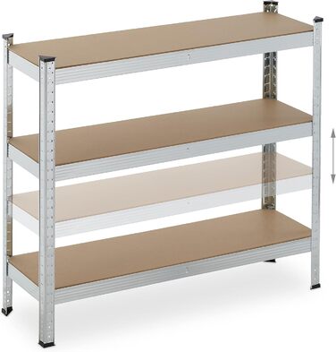 Полиця для зберігання Relaxdays для важких умов експлуатації, 5 ярусів, висота та ширина 180x100x30 см, вантажопідйомність 500 кг, сталь, для підвалу та гаража, сріблястий колір