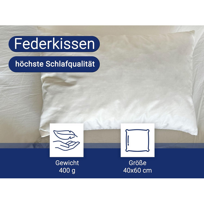 Пухова подушка ZOLLNER, 85 пір&39я, 15 пух, 40x60 см, біла 40 x 60 см