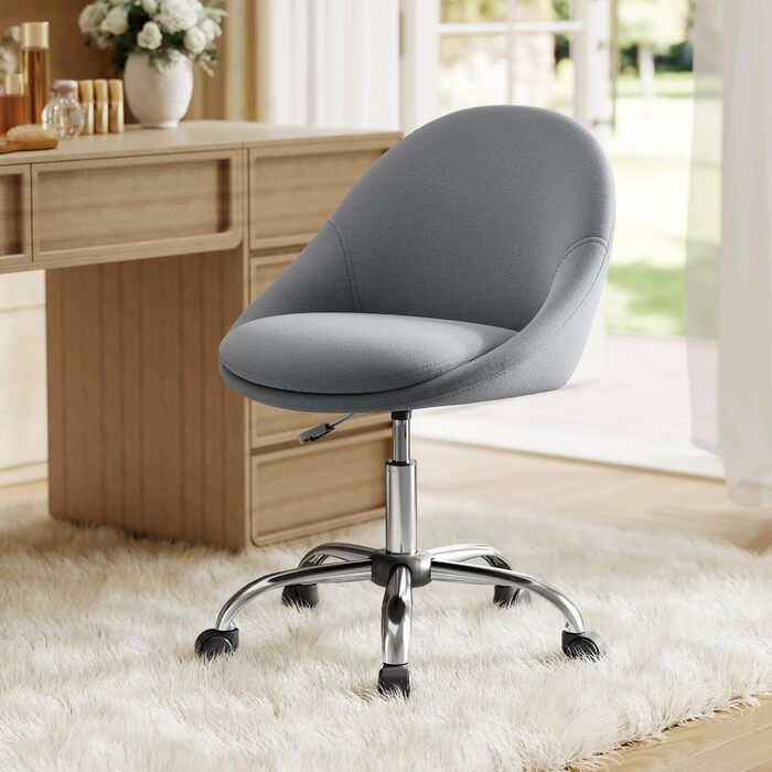 Крісло для домашнього офісу SONGMICS, Туалетне крісло з бавовняно-льонної суміші, Робоче крісло, Пінопластова підкладка, Регульована висота, Для кабінету, Спальня, Шиферно-сірий OBG020G05 Шиферно-сірий Бавовняна суміш