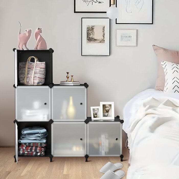 Модульний стелаж AWTATOS, 6 кубів, комбіновані полиці з дверима, багатофункціональна система полиць своїми руками для вітальні, спальні, ванної кімнати, чорний ULPZ008