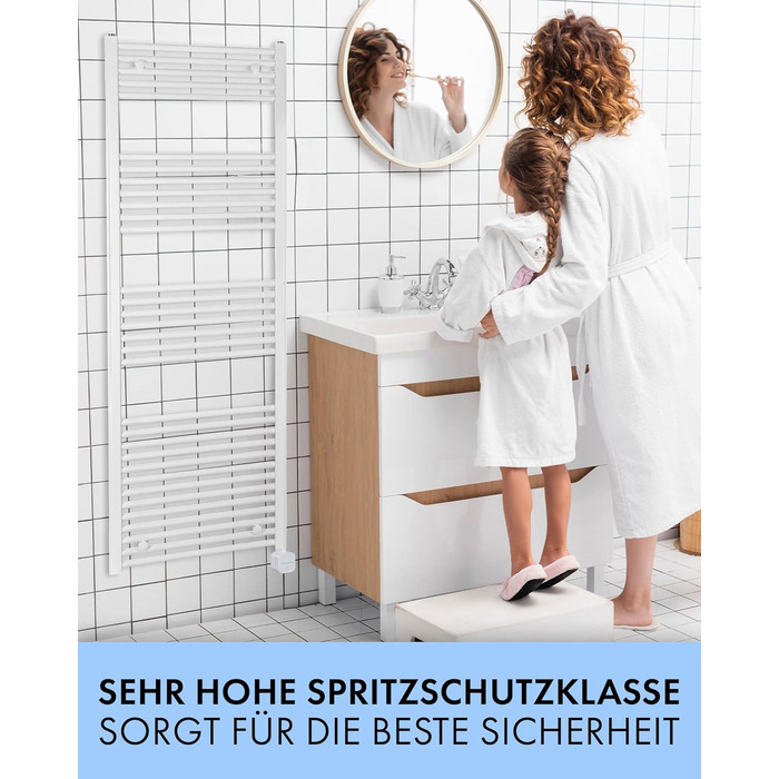 Електричний радіатор для ванної кімнати anapont WiFi та Bluetooth Радіатор для рушників, IPx5, повністю зібраний Атмосфера та комфорт у ванній кімнаті (з таймером, 1775x500) З таймером 1775x500