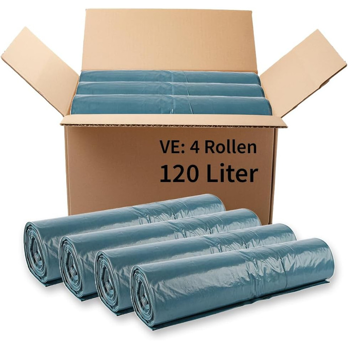 Сміттєві пакети Franz Mensch HygoClean Eco, 120 л, сині, 100 шт. LDPE, у рулоні, сміттєві пакети, довжина 110 см x ширина 70 см, сміттєвий пакет на 120 літрів, надзвичайно міцний