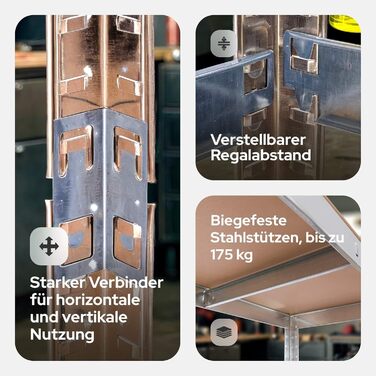 Комплект міцних полиць Arebos з 2 предметів 180 x 90 x 40 см Вантажопідйомність 875 кг Товщина 0,63 мм 5 регульованих полиць з МДФ Полиця для зберігання, полиця для підвалу, полиця без болтів, полиця для майстерні Оцинковане срібло