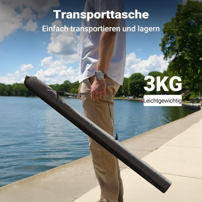 Рибальська парасолька Wiltec 250 см з бічною панеллю та двома оглядовими вікнами, намет-парасолька для захисту від вітру під час риболовлі, рибальська парасолька, рибальський намет-парасолька, сонцезахисний козирок