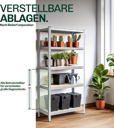 Потужний стелаж Blumixx 180x90x40 - вантажопідйомність 875 кг на полицю, 5 регульованих полиць з МДФ - стелажі для підвалу, стелажі для зберігання, металевий стелаж, система стелажів без болтів - система стелажів для майстерні, комори, гаража