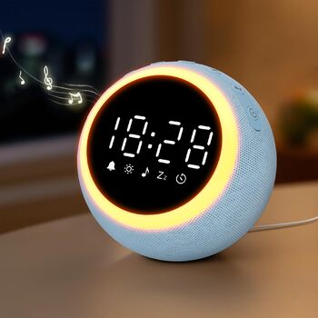 Розумний цифровий будильник з 25 розслаблюючими звуками, нічником, кнопкою повтору будильника, таймером та регульованою гучністю/яскравістю - білий шум для сну для дітей, дівчаток та дорослих у спальні, 12 см, синій