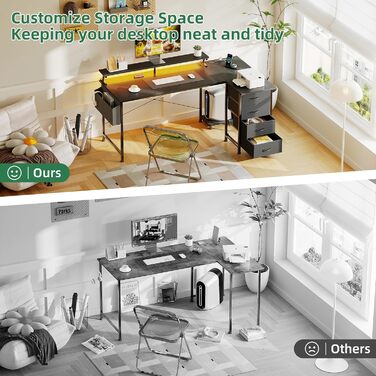 Г-подібний ігровий стіл VERMESS з 4 шухлядами, 160 см, двосторонній, столи для домашнього офісу з розетками, Г-подібний комп&39ютерний стіл з портом зарядки USB та підставкою, кутовий стіл 160,02 см чорний