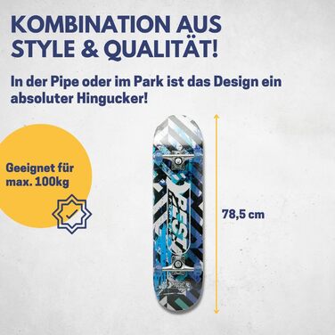 Скейтборд A7 Street - найкращий спортивний скейтборд для дітей та початківців, ABEC 7 підшипники, нековзка 7-шарова кленова дека, вантажопідйомність 100 кг, класний дизайн Street Blue