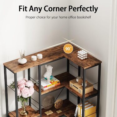 Ярусна кутова полиця, стояча, зі світлодіодним освітленням та 4 шухлядами, полиця, книжкова шафа, кухонна полиця, полиці, кутова шафа, для вітальні, спальні, офісу, кухні, вінтажний коричневий, 5-