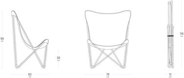 Складане крісло-метелик POP UP - Міцна та знімна тканина Batyline - Вуличне крісло для тераси, відпочинку, саду - 1 положення, Максимальний комфорт, Франція - Житньо-бежевий