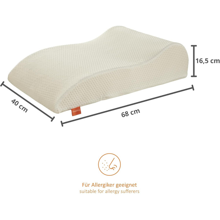 Подушка для підняття ніг sleepling, подушка для ніг, позиціонуюча подушка для дорослих, подушка для колін 40 x 68 x 16,5 см, 100 поліестер, можна прати при 60 градусах, стандарт Oeko-Tex 100, зроблено в ЄС 40 x 68 x 16,5 см поліестер