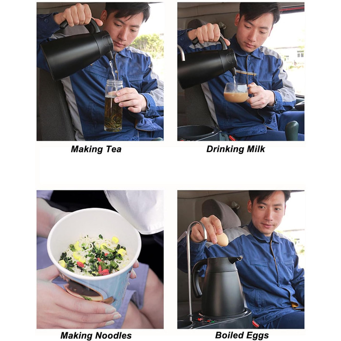 Двошаровий автомобільний чайник Haofy, 1200 мл, швидке нагрівання, безпечний для пиття, дорожня кружка з кришкою для ізоляції окро