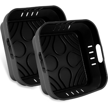 Силіконова форма 22 см для фритюрниці, аксесуари для фритюрниці 2 шт. Силіконова форма для випічки XXL для COSORI 5.5 л, Cecotec 6 л, Tefal EY8018 6.5 л багаторазова замість паперу для випічки аксесуари для фритюрниці чорний