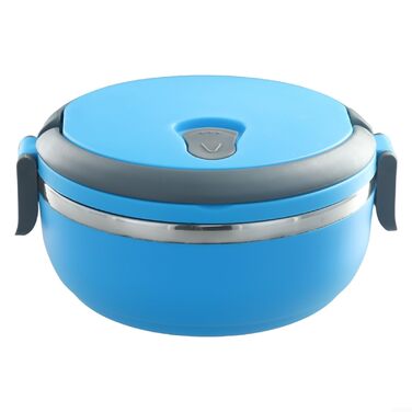 Термоланчбокс Круглий, 700 мл, синій. Ізольований контейнер для їжі з міцною внутрішньою колбою з нержавіючої сталі PP-304, для студентів, офісу, подорожей. Герметичний, легко миється, зберігає тепло до 3-4 годин.