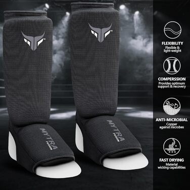 Дитячі щитки для кікбоксингу, легкі щитки для гомілок, розтяжні м&39які тренувальні щитки для муай-тай та ММА, дитячі розмір XXS, чорні (2 шт.)