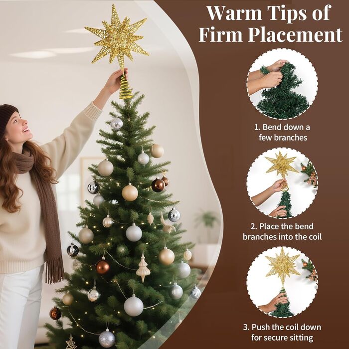 Різдвяна верхівка для ялинки у формі зірки золота Lewondr