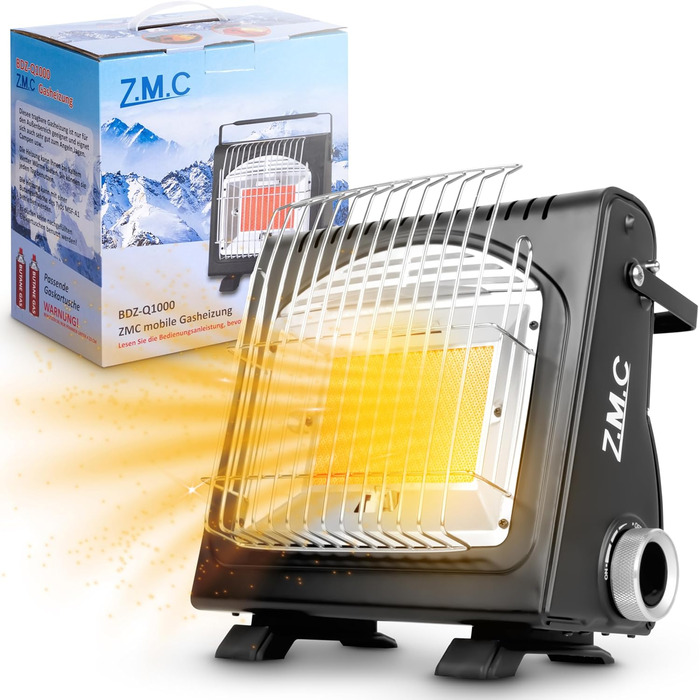 Портативний газовий обігрівач та газова плита ZMC 2-в-1, кемпінговий обігрівач, багатофункціональний керамічний обігрівач 1,7 кВт, газовий обігрівач для вулиці та патіо, саду та балкону, мобільний обігрівач з п'єзоелектричним запалюванням