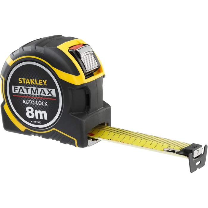 Рулетка Stanley FatMax PRO Autolock XTHT0-33501 (довжина 8 м, ширина полотна 32 мм, змінні гачки, броньоване лезо та захисне покриття з майлару, з фіксатором та поверненням, вкл. ремінну кліпсу) 8 м