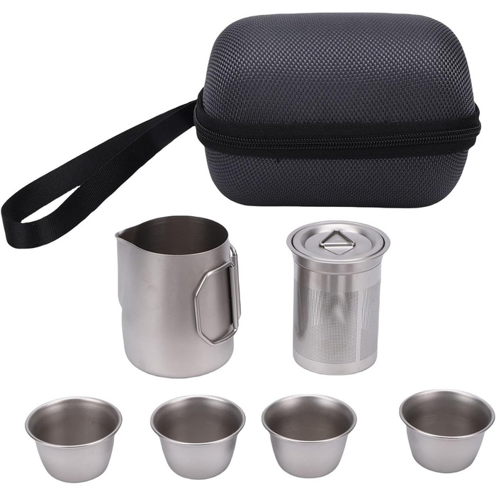Набір для чаю з нержавіючої сталі Bnineteenteam, портативний чайник з ситечком та 4 чашки в чохлі для кемпінгу