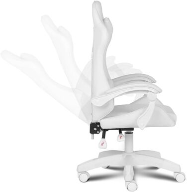 Ігрове крісло Apollo ергономічне обертове крісло з регульованою спинкою (90135), підлокітниками, подушками для попереку та шиї, штучна шкіра, стильний дизайн, високий комфорт для геймерів, білий колір.