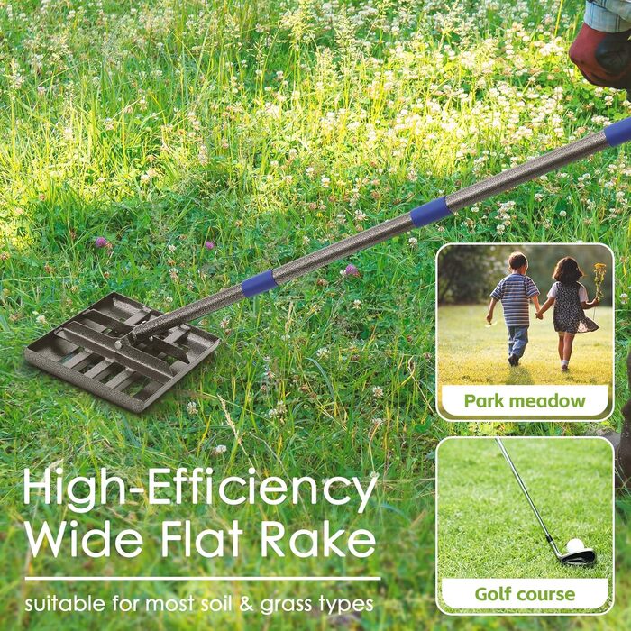 Гребінь для вирівнювання газону Rasenrechen, 152 см - з гладкими краями для розрівнювання трави та розподілу ґрунту. Міцний інструмент для планування ґрунту для саду та догляду за газоном.