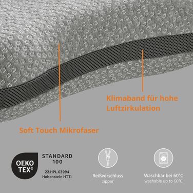 Подушка для шиї Sleepling 50 x 35 x 12 см, ортопедична подушка, подушка з віско-піни з ефектом пам&39яті з дорожньою сумкою, ергономічна подушка для підтримки шиї для алергіків, зроблена в ЄС, можна прати, сірий колір
