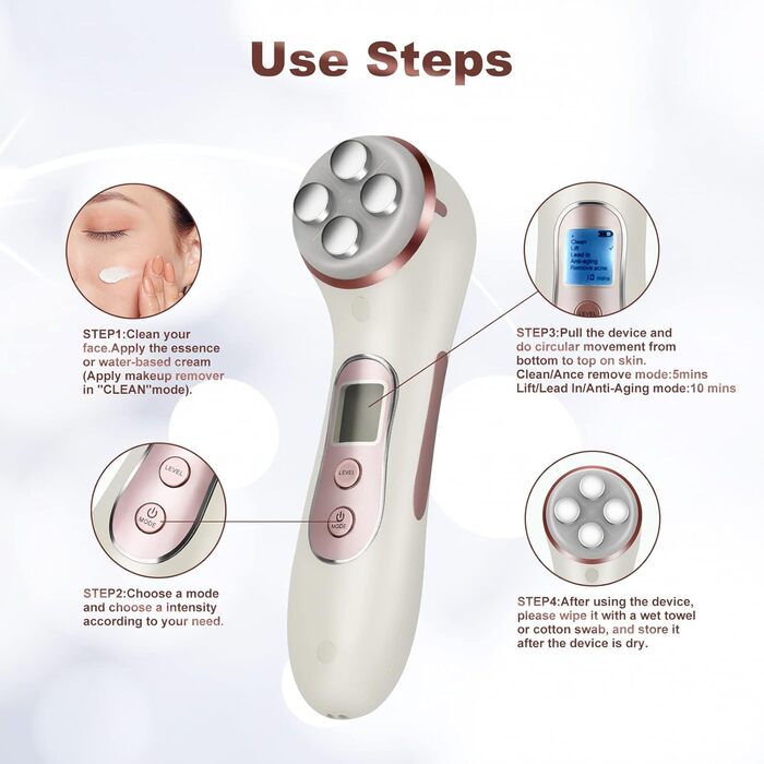 Ультразвуковий пристрій для краси обличчя 5 в 1 багатофункціональний антивіковий масажер проти зморшок світлодіодний фотонний масажер для підтяжки шкіри