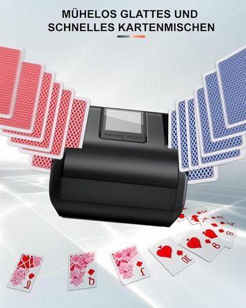 Автоматичний мішальник карт, електричний, з USB-C підзарядкою 2000mAh для 1-2 колод Тихий режим, автоматичний/ручний вибір Сумісний з Phase 10, Покером, UNO, Блекджеком, колір - чорний