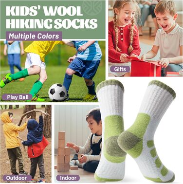 Пар дитячих туристичних шкарпеток з мериносової вовни для хлопчиків, дівчаток та малюків, зимові утеплені товсті шкарпетки-чоботи на теплій підкладці для походів, розміри 29-34, світла клітинка, 6