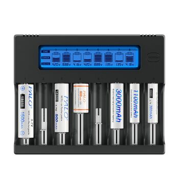 Інтелектуальний зарядний пристрій для акумуляторів 18650 - універсальний зарядний пристрій з 8 відсіками та РК-дисплеєм з функцією розрядки для літій-іонних акумуляторів 3,7 В 18650, 26650, 16340 (RCR123), 21700, 14500, 17500, CR123A та акумуляторних бата