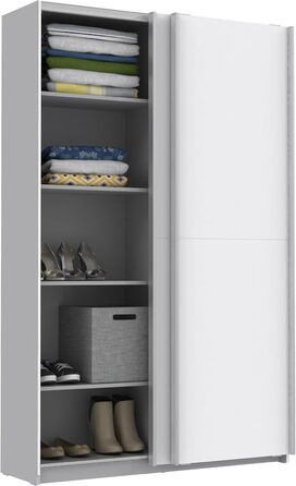 Біла багатофункціональна шафа, сучасна, 2-дверна з полицями, шафа з розсувними дверима, вішалка для пальто, дерев&39яний композит, матово-білий колір, 120 см завширшки x 42 см завглибшки x 190,5 см заввишки. Біла матова багатофункціональна шафа, окремий б