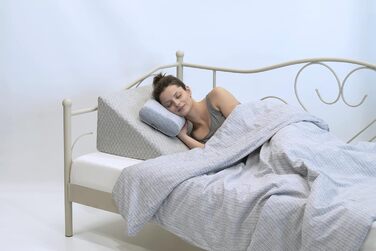 Подушка для спини - Клин-подушка для ліжка - 60 x 50 x 30 см - з шаром піни з ефектом пам&39яті, знімний та пральний чохол - Подушка для читання, Клин-наматрацник, Ергономічна подушка, Картатий сірий