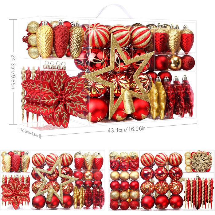 Набір різдвяних прикрас 106 шт рубіново-червоного та золоті SHareconn