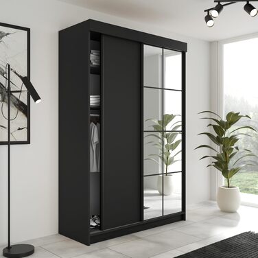 Шафа-купе з дзеркалом - Шафа для спальні - Шафа для спальні - Шафа - Шафи - Шафи - 138x205x59 - Чорний