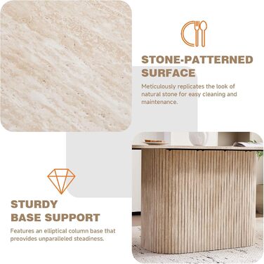 Прямокутний обідній стіл, сучасна стільниця з МДФ, кухонний стіл у скандинавському стилі, рейковий дизайн, підходить для вітальні та їдальні, жовтий травертин