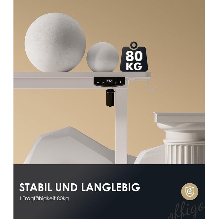 Стіл OffiGo з регульованою висотою, електричний стіл 160x70 см з розетками та портом зарядки USB, стіл з регульованою висотою та 2 функціями пам&39яті, комп&39ютерний стіл для офісу, дому, білий 160 x 70 x 72 см білий