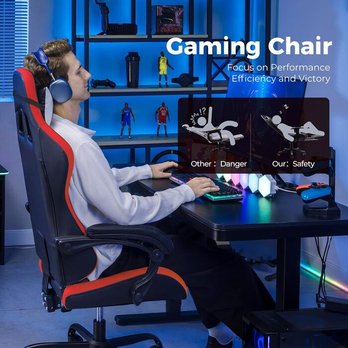 Ігрове крісло GTPLAYER, ергономічне офісне крісло з регульованим підголівником та поперековою опорою, ігрове крісло, червоне