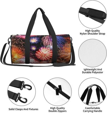 Спортивна сумка, дорожня сумка, стильний принт Феєрверк, сумка для подорожей на ніч, чорна, універсальний розмір