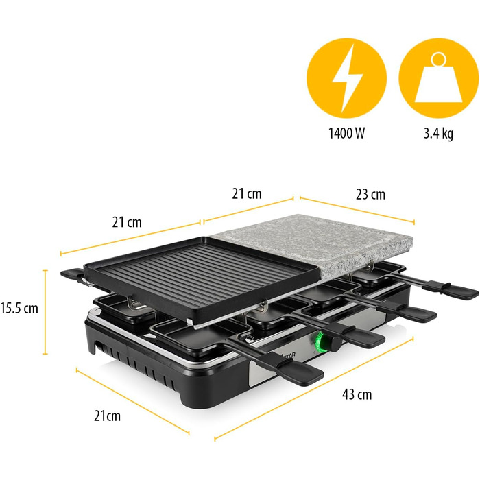 Раклет антипригарне покриття, світловий індикатор, функція гриля чорний, камінь, 2747