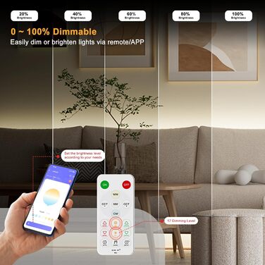 Світлодіодна стрічка PAUTIX COB CCT Теплий білий Холодний білий, 10 М з можливістю затемнення 2700K-6500K з інтелектуальним керуванням додатком 6400 світлодіодів Набір світлодіодних стрічок 24 В із блоком живлення, CRI93 Супер яскравий для кухні Телевізор