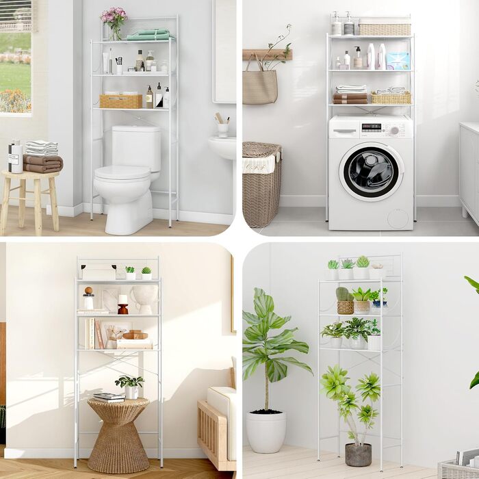 Полиця для пральної машини MALLBOO, не потребує свердління, 3-рівнева полиця для ванної кімнати, полиця для унітазу з нержавіючої сталі, компактна підставка для ванної кімнати (біла) Білий 9,45&39 Г x 25,59&39 Ш x 65,35&39 В